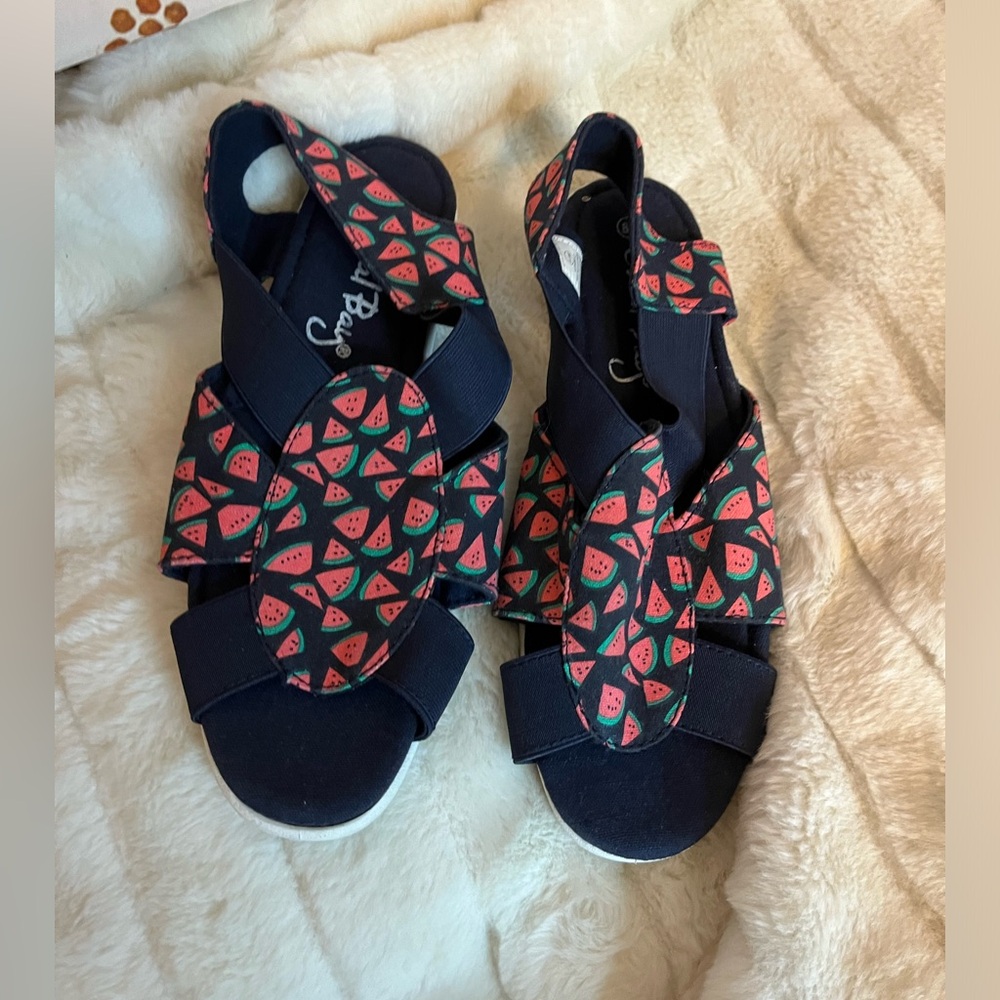 Coral Bay Womens 8.5W Sandals Navy Blue Watermelon Beach Vacation Spring Summer
